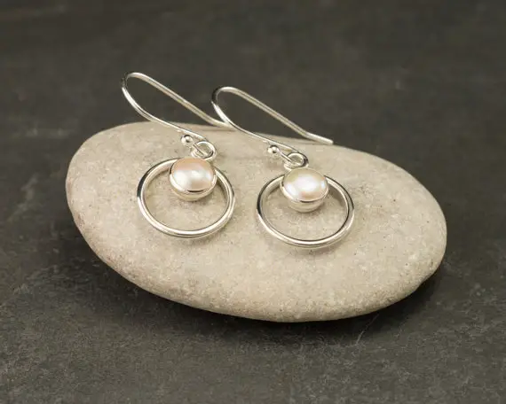Pearl Earrings- Silver Ivory Pearl Earrings- Pearl Dangle Earrings- Silver Earrings With Freshwater Pearls- June Birthstone