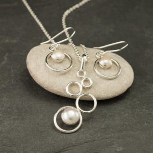 Shop Pearl Necklaces! Pearl Necklace, Pearl Earrings- Pearl Jewelry Set- Sterling Silver Pearl Wedding Jewelry Set- 2 piece set | Natural genuine Pearl necklaces. Buy handcrafted artisan wedding jewelry.  Unique handmade bridal jewelry gift ideas. #jewelry #beadednecklaces #gift #crystaljewelry #shopping #handmadejewelry #wedding #bridal #necklaces #affiliate #ad