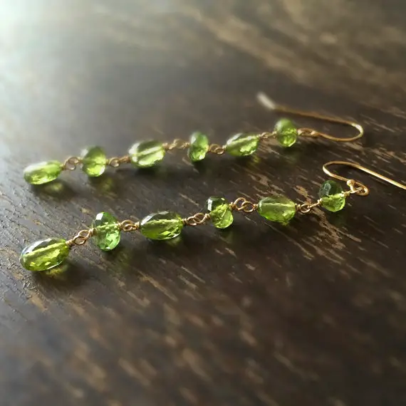 Peridot Earrings - Green Gemstone Jewelry - August Birthstone - Gold Filled - Beaded - Fashion - Chic