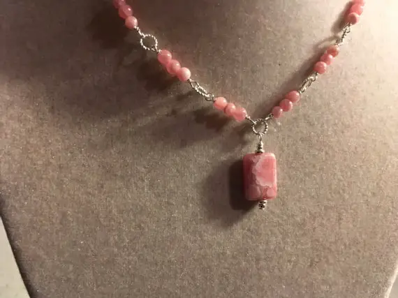 Pink Necklace - Rhodochrosite Gemstone Jewellery - Sterling Silver Jewelry - Fashion - Chain - Pendant