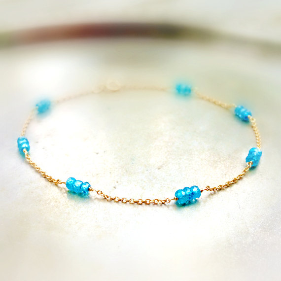 Blue Sapphire Bracelet - Bright - 14k Gold Filled Chain - Everyday Bracelet - Gemstone Jewellery