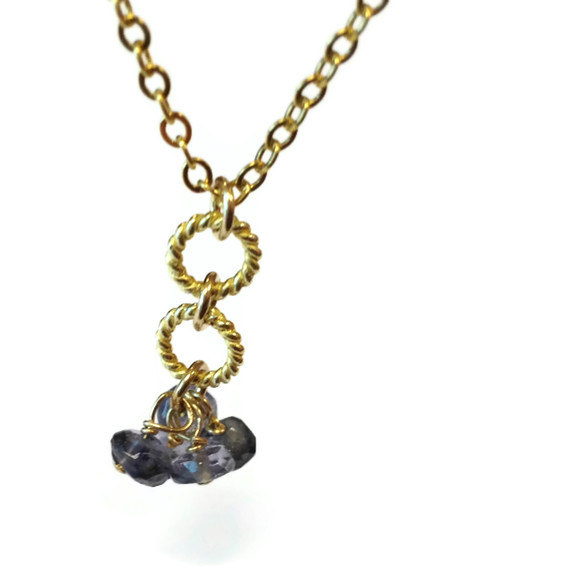 Tanzanite Necklace - Purple Gemstone Jewelry - Cluster - Gold Chain Jewellery - Dangle - Violet - Fashion - Unique N-342