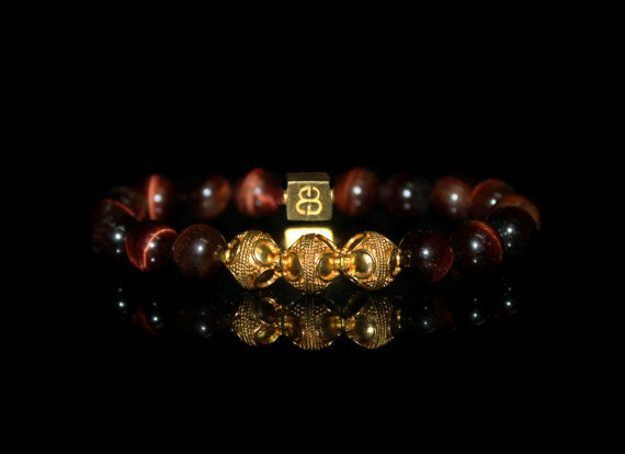 Red Tiger's Eye Bracelet, Red Tiger Eye, Beaded Bracelet, Gemstone Bracelet, Vermeil Bracelet, Tiger's Eye Bracelet, Men's Quality Bracelet