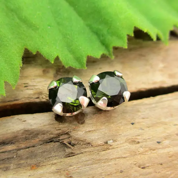 Black Green Tourmaline Studs | Genuine Tourmaline Stud Earrings In Real 14k Gold, Sterling Silver, Or Platinum | 3mm