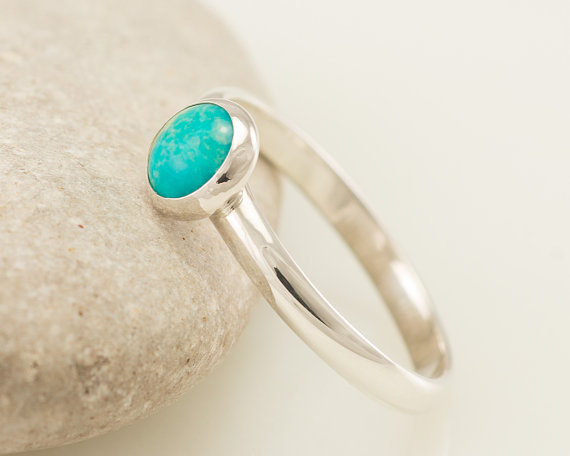 Turquoise Ring- Blue Stone Ring- Sterling Silver Ring- Gemstone Ring- Modern Sterling Silver Jewelry Handmade- Sizes 4 - 10
