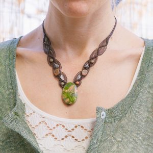 Unakite macrame necklace, Epidote, Natural gemstone, Green and pink stone, Unakite jewelry, Macrame necklace, Boho, silver leaf, oval, Gift | Natural genuine Unakite necklaces. Buy crystal jewelry, handmade handcrafted artisan jewelry for women.  Unique handmade gift ideas. #jewelry #beadednecklaces #beadedjewelry #gift #shopping #handmadejewelry #fashion #style #product #necklaces #affiliate #ad