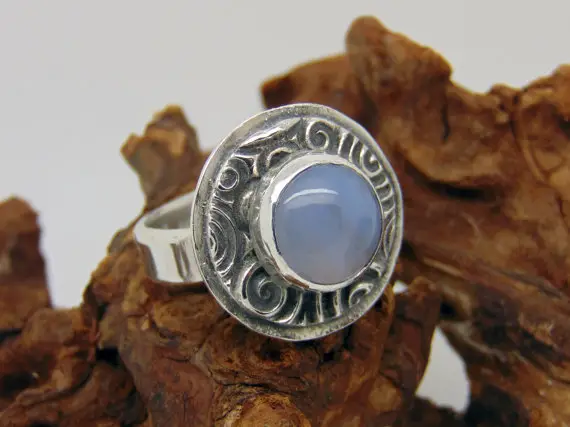 Sterling Silver Blue Lace Agate Ring -  Agate Jewellery - Hallmarked Silver - Bezel Set - Blue Gemstone - Us Size 6 1/4 - Uk Size M