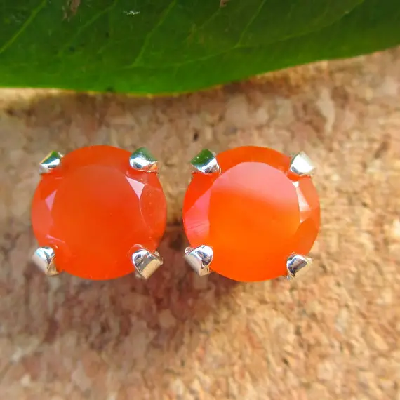 Carnelian Screw Back Earrings: Platinum Or 14k Gold Studs | Real Solid Gold Or Platinum Fine Jewelry | Oregon Made