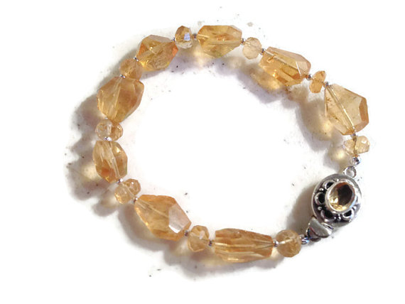 Citrine Bracelet - Yellow Jewelry - Sterling Silver Jewellery - Gemstone - Fashion - Beaded - Box Clasp