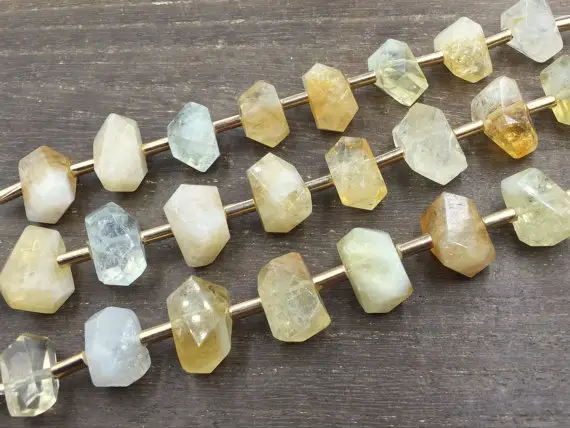 Citrine Quartz Nuggets Facted Citrine Beads Yellow Quartz Crystal Beads Center Drilled Chunky Beads Supplies 8pieces/strand
