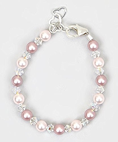 Crystal Dream Elegant Swarovski Pink And Rose Simulated Pearls White Crystals Baby Girl Gift Bracelet (bplr_m+), 2-5 Years ( 5.5")