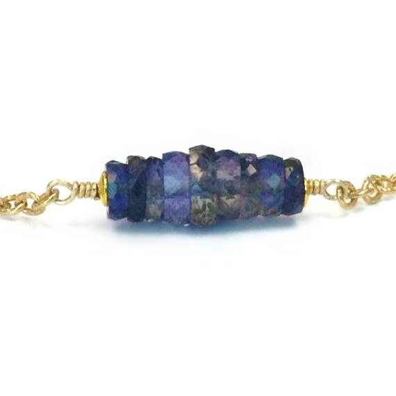 Iolite Necklace - Bead Bar Necklace - Gold Jewellery - Gemstone Jewelry - Purple - Chain - Luxe - Iridescent