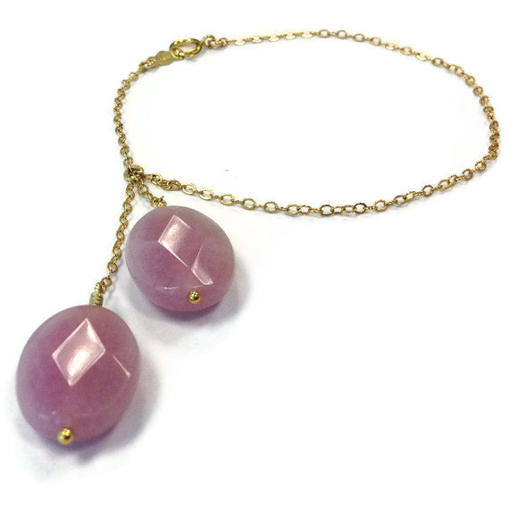 Simple Gold Bracelet Lilac Lavender Jade Jewelry Gemstone Dangle Jewellery 14k Yellow Gold Filled Chain B-tbm