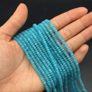Shop Jade Faceted Beads! 2x4mm Dyed Jade Rondelle Beads Tiny Faceted Light Blue Rondelle Beads 4×2 mm Blue Jade Spacers Rondelles Jewelry Beads Supplies 15.5"/Strand | Natural genuine faceted Jade beads for beading and jewelry making.  #jewelry #beads #beadedjewelry #diyjewelry #jewelrymaking #beadstore #beading #affiliate #ad