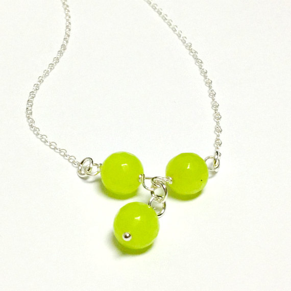 Lime Green Necklace - Jade Jewellery - Sterling Silver Chain - Gemstone Jewelry - Gift - Unique - Handcrafted - Neon - Fluorescent - Pendant