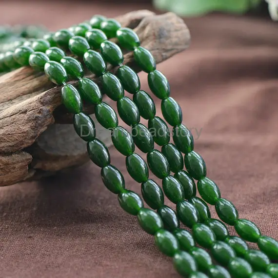 Dark Green Jade Rice Beads Supplies, Full Strand 8*12mm Oval Beads For Jewelry Making (jy77)