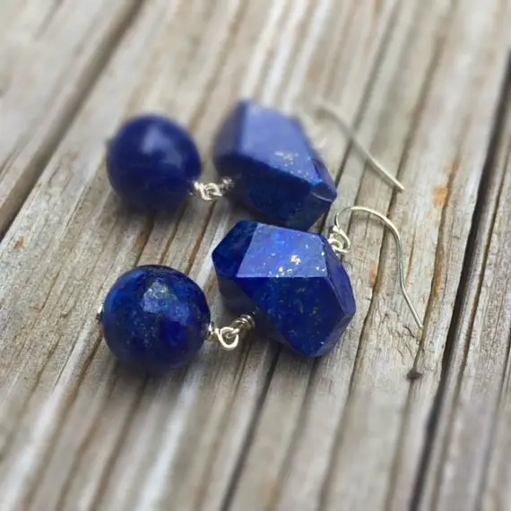Navy Blue Lapis Earrings - Lapis Jewelry - Sterling Silver Jewelry - Gemstone Jewellery - Denim - Dangle - Fashion