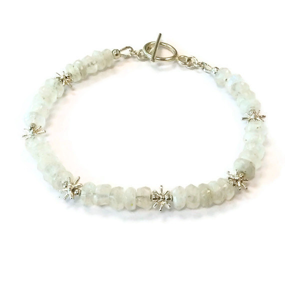 Rainbow Moonstone Bracelet - Sterling Silver Jewelry - Iridescent Gemstone Jewellery - Everyday Minimal Beaded