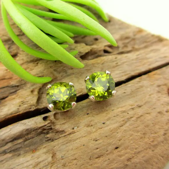 Arizona Peridot Earrings: Solid Platinum Or 14k Gold | Minimalist Screw Back Studs For Men Or Women | Made In Oregon