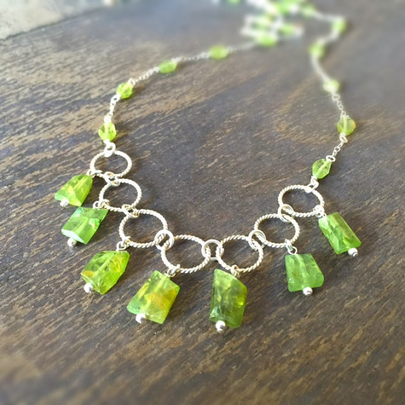 Peridot Necklace - Green Gemstone Jewellery - August Birthstone - Sterling Silver Jewelry - Luxe - Fashion