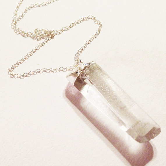Clear Crystal Quartz Necklace - Sterling Silver Jewelry - Gemstone Jewellery - Spike - Chain - Point