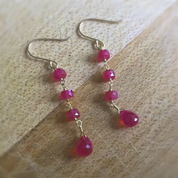 Ruby Earrings - Red Jewelry - July Birthstone Jewellery - Genuine Gemstone - 18k Yellow Gold - Luxe - Aaa - Couture