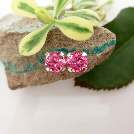 Hot Pink Sapphire Earrings: Platinum Or 14k Gold | Screw Back Studs For Men Or Women | K-pop Earrings Made In Oregon | Lab Created Gems