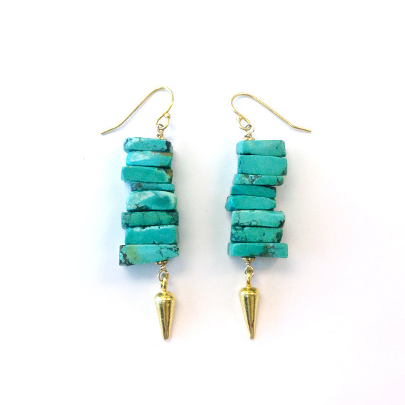 Turquoise Earrings - Spike Jewelry - Gold Vermeil - Hipster - Modern - Point - Arrow - Natural Gemstone Jewellery