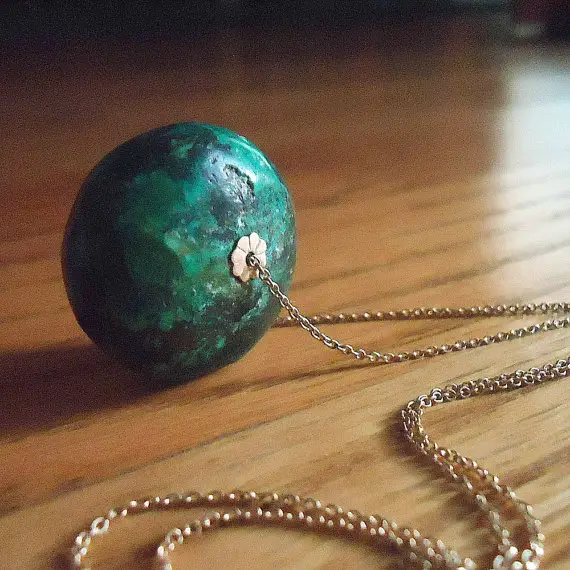 Green Turquoise Necklace - Gold Jewelry - Natural Stone Jewellery - Chain - Fashion