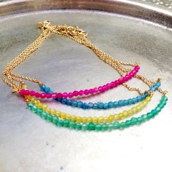 Gemstone Bracelet - Thin Bracelet - Gold Chain - Agate Jewelry - Bright - Stack - Minimal - Layer - Gift