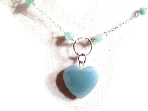 Blue Amazonite Necklace - Gemstone Jewelry - Heart Pendant - Gemstone - Sterling Silver Jewellery - Fashion - Chain Necklace - Gift