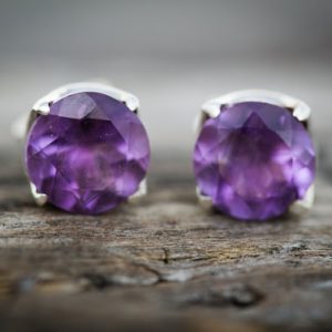 Amethyst Stud Earrings 8mm Round – Birthstone Jewelry – Amethyst & Sterling Silver 8mm round stud earrings – 8mm Stud Earrings – Amethyst | Natural genuine Amethyst earrings. Buy crystal jewelry, handmade handcrafted artisan jewelry for women.  Unique handmade gift ideas. #jewelry #beadedearrings #beadedjewelry #gift #shopping #handmadejewelry #fashion #style #product #earrings #affiliate #ad