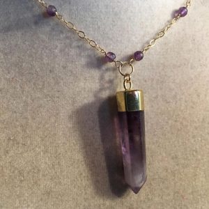 Shop Amethyst Necklaces! Amethyst Necklace – February Birthstone Jewelry – Purple Gemstone Jewellery – Gold Chain – Spike Pendant | Natural genuine Amethyst necklaces. Buy crystal jewelry, handmade handcrafted artisan jewelry for women.  Unique handmade gift ideas. #jewelry #beadednecklaces #beadedjewelry #gift #shopping #handmadejewelry #fashion #style #product #necklaces #affiliate #ad