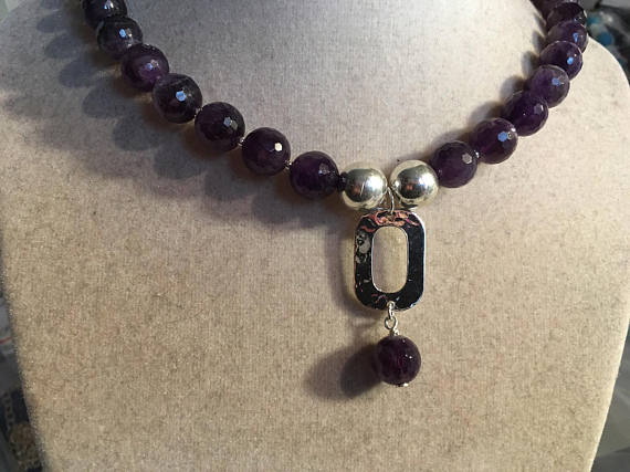 Amethyst Necklace - February Birthstone - Purple Jewelry - Sterling Silver - Gemstone Jewellery - Pendant - Chunky - Beaded