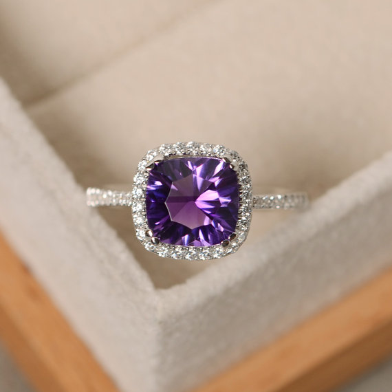 Amethyst Ring, Engagement Ring, Sterling Silver, Gemstone Ring Amethyst, Purple Amethyst Ring