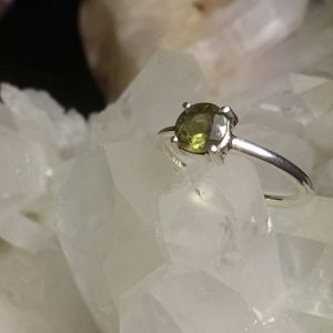 Moldavite Ring Faceted Solitaire in 925 Silver! Genuine Green Czech Tektite Synergy 12. Metaphysical Jewelry Choose Size 5, 5.5, 6, 7, 7.5 | Natural genuine Moldavite rings, simple unique handcrafted gemstone rings. #rings #jewelry #shopping #gift #handmade #fashion #style #affiliate #ad