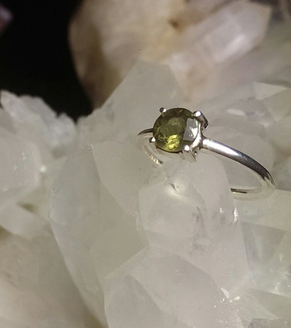 Moldavite Ring Faceted Solitaire In 925 Silver! Genuine Green Czech Tektite Synergy 12. Metaphysical Jewelry Choose Size 5, 5.5, 6, 7, 7.5
