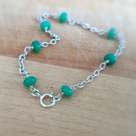 Chrysoprase Bracelet - Green Bracelet - Chrysoprase And Sterling Silver Bracelet - Gemstone Jewelry - Chain Jewellery
