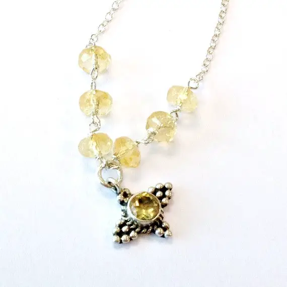 Citrine Necklace - Yellow Jewelry - November Birthstone Jewellery - Sterling Silver Chain - 925 - Gemstone - Pendant - Drop N-197