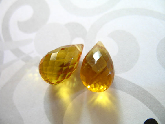 Yellow Quartz Briolettes Teardrops Drops, Matched Pair, 12-13.5 Mm, Yellow Citrine, November Birthstone Giant Hydqtz75 Bsc Solo