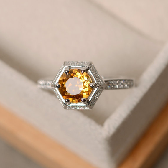 Citrine Ring, Engagement Ring, Yellow Gemstone, November Birthstone Ring, Natural Quartz Ring
