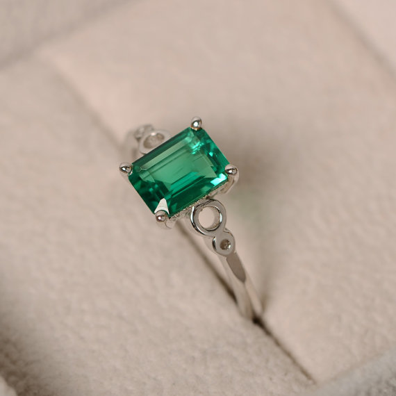 Emerald Ring, Solitaire Ring, Green Gemstone Emerald, Promise Ring, Sterling Silver, May Birthstone Ring, Infinite Ring