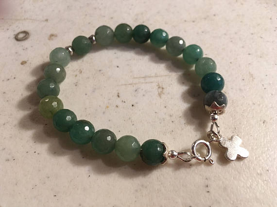 Jade Bracelet - Green Gemstone Jewellery - Sterling Silver Jewelry - Beaded - Charm