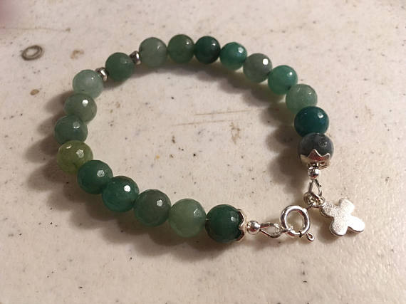 Jade Bracelet - Green Gemstone Jewellery - Sterling Silver Jewelry - Beaded - Quatrefoil Charm Handmade - Gift - Carmal - Spring Ring Clasp