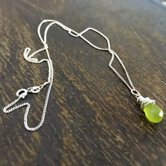Green Necklace - Jade Gemstone Jewellery - Sterling Silver Jewelry - Chain - Pendant