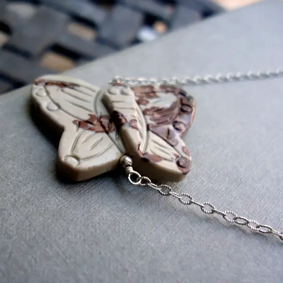 Butterfly Necklace - Butterfly Jewelry - Sterling Silver Jewelry - Gray Maroon Jasper - Gemstone Jewellery - Chain Pendant Unique N-41