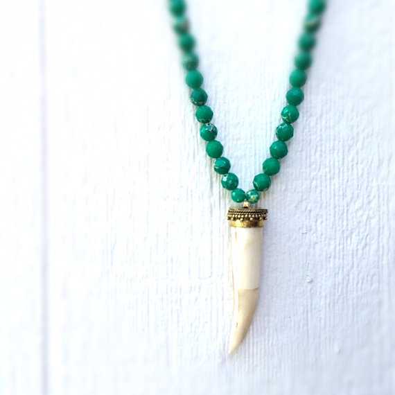 Green Necklace - Cream Horn Jewelry - Long - Statement - Gold - Emperor Jasper Gemstone Jewellery - Chunky - Fashion -trendy