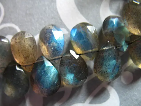 Shop Sale - Labradorite  Briolettes Pear Beads, Luxe Aaa, 6 Pcs, 9-11 Mm, Faceted, Wholesale Beads, Blue Flashes Brides Bridal 911
