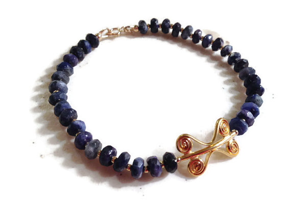 Lapis Bracelet - Navy Blue Jewelry - Lapis Lazuli Gemstone Jewellery - Gold - Beaded - Fashion