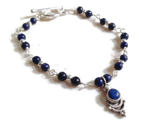 Lapis Bracelet - Navy Blue Bracelet - Sterling Silver Jewelry - Navy Blue Gemstone Jewellery - Fashion - Charm